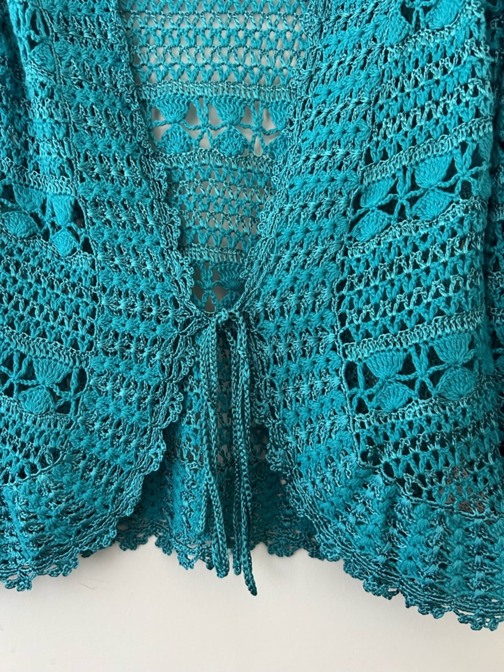 Bianca Nygard Turquoise Knit Boho Crochet Lace Open Cardigan Layer - Picture 4 of 9